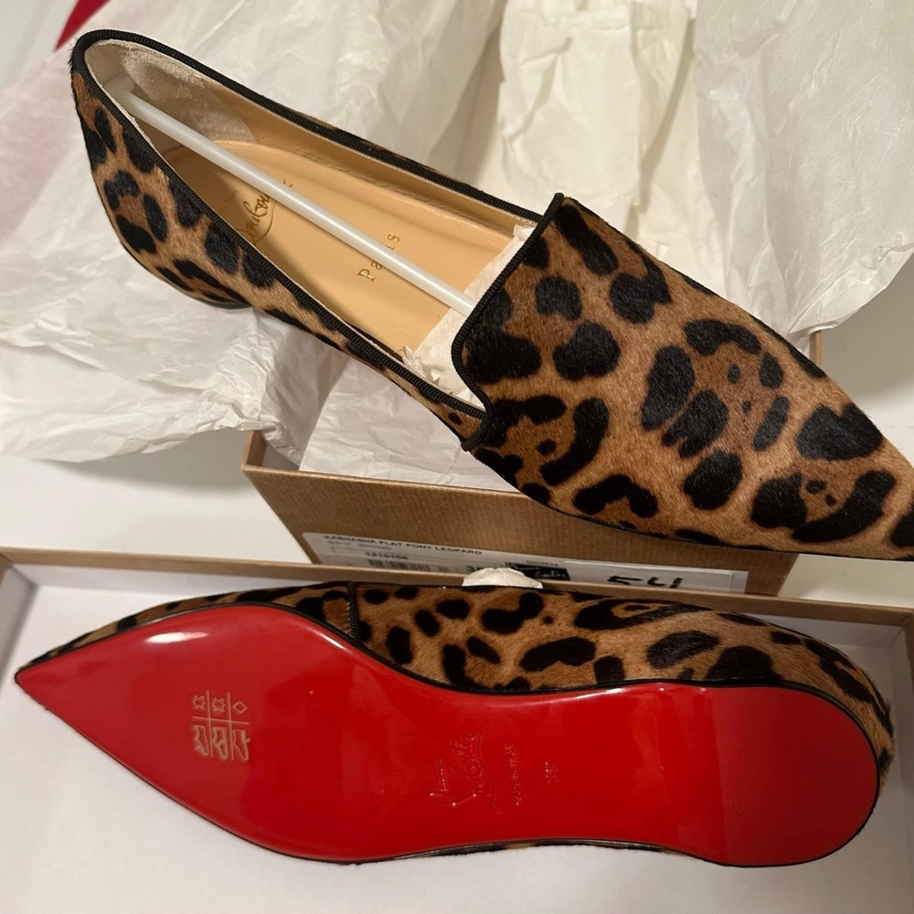 *Brand New* Christian Louboutin Kashasha Flat Pony Leopard flats, Sz 39